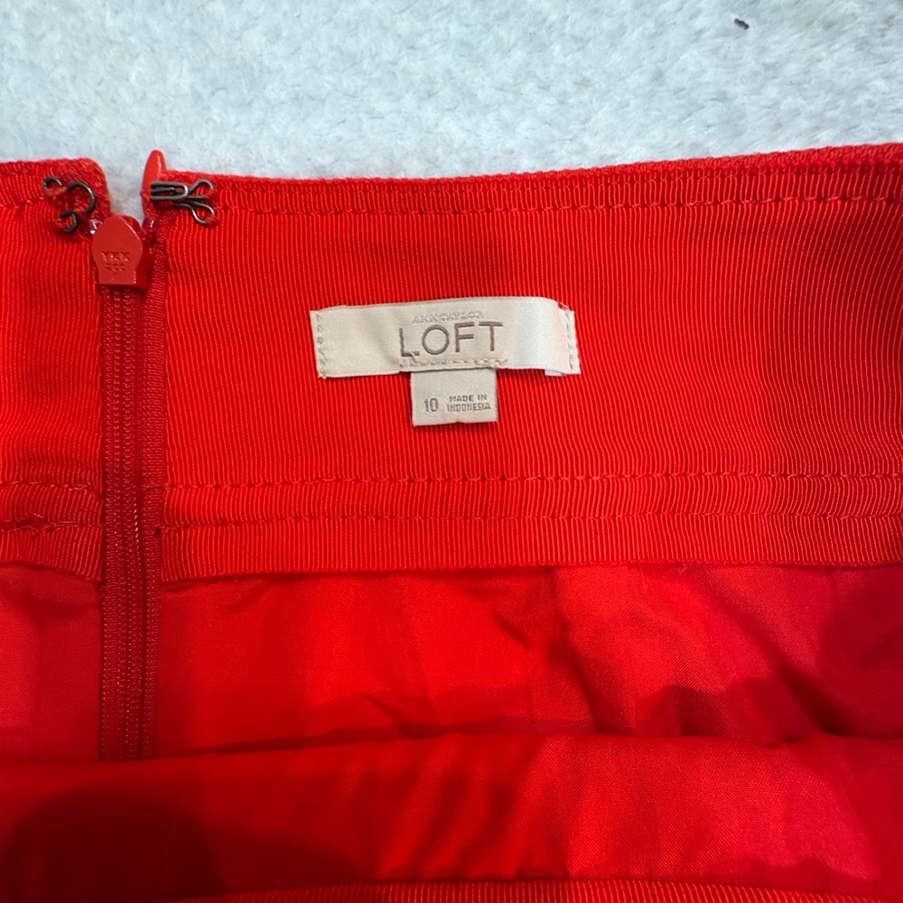 LOFT Poppy Red Orange A-Line Front Pleat Retro Office Career Textured Skirt 10 - Picture 8 of 9